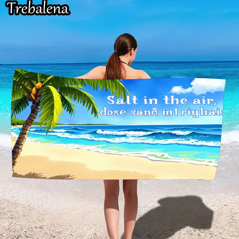 

30*60inch Ultra-Soft Beach Towel with Tropical Beach Scene Soft Sand Salt Air Towel