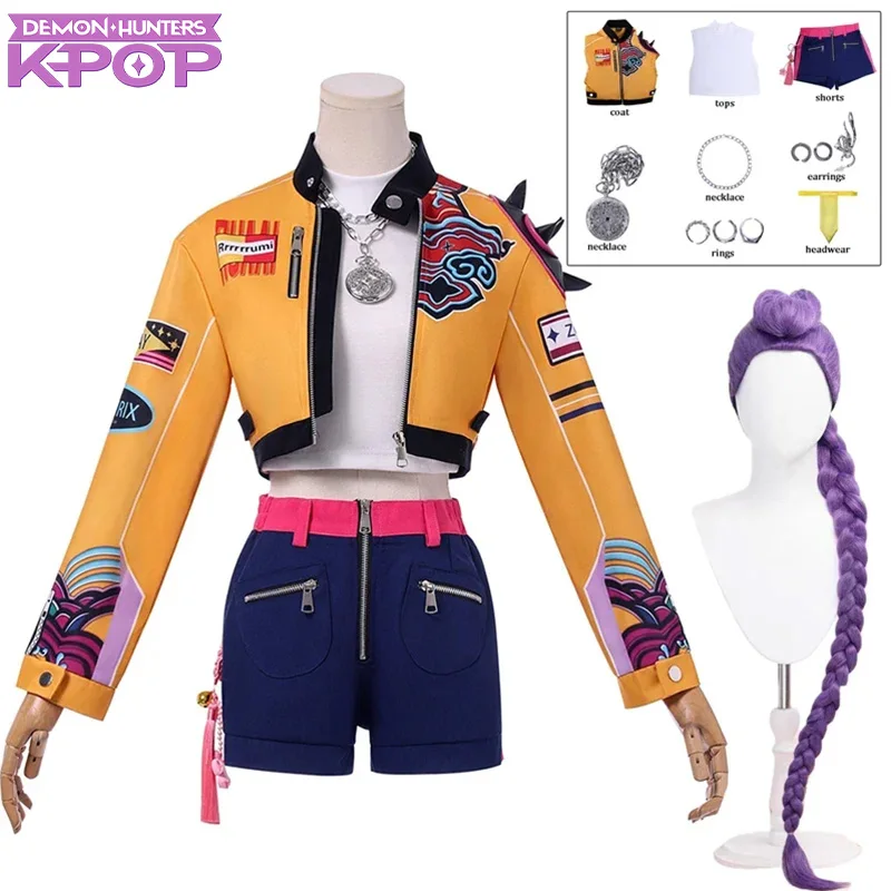 

KPop Rumi Косплей Костюм Парик Наряды Женщины Девушки Хэллоуин Карнавал Comic-con Вечерние наряды для ролевых игр