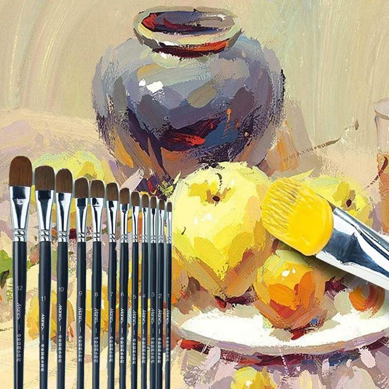 3/6/12pcs Wolf Hair Paint Brush Set Excellent Adhesion No Easy Shedding Acrylic Watercolor Oil Painting Art Creation