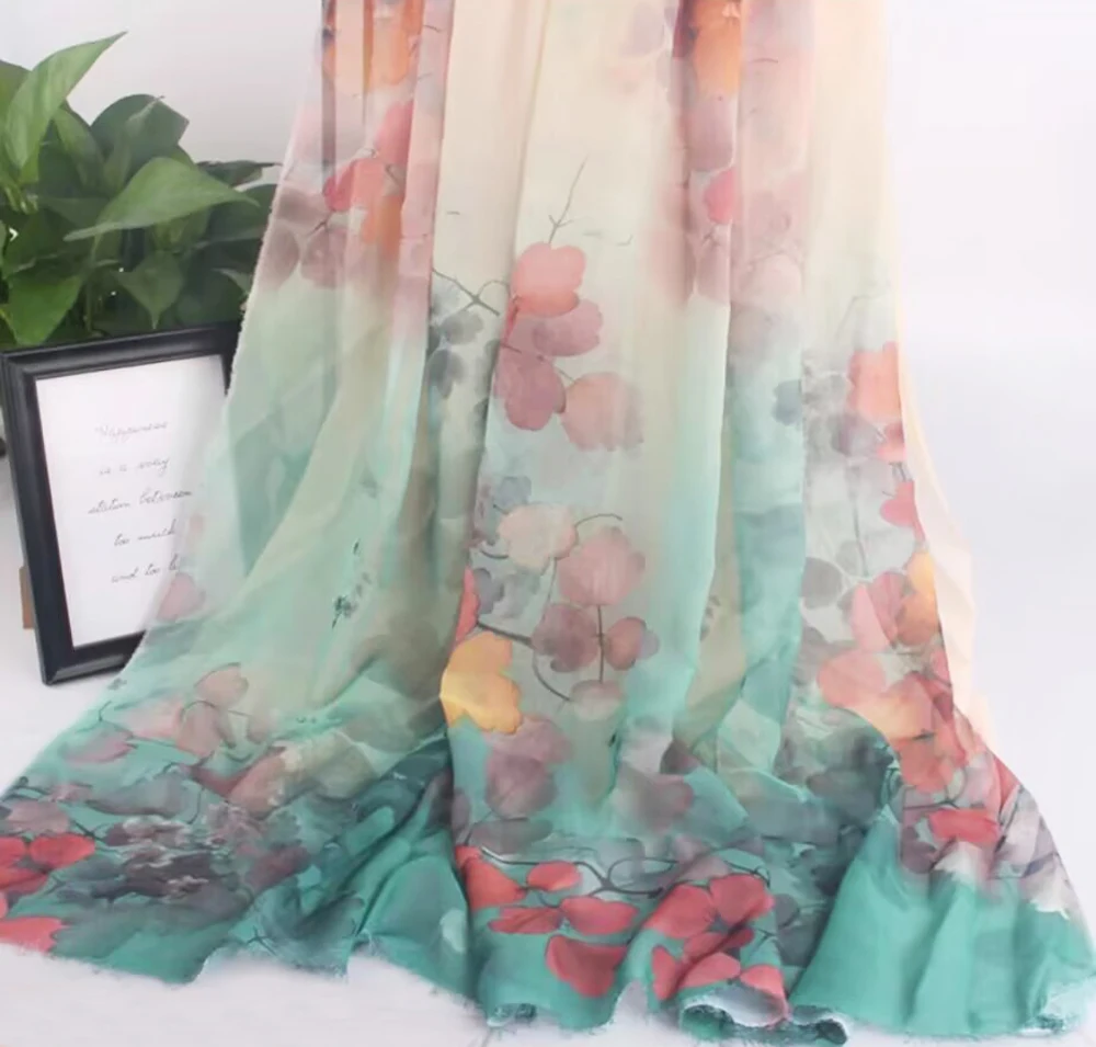 1 meter X 1.48 meter Floral Painting Chiffon Gauze Dancing Dress Fabric Chiffon 50D