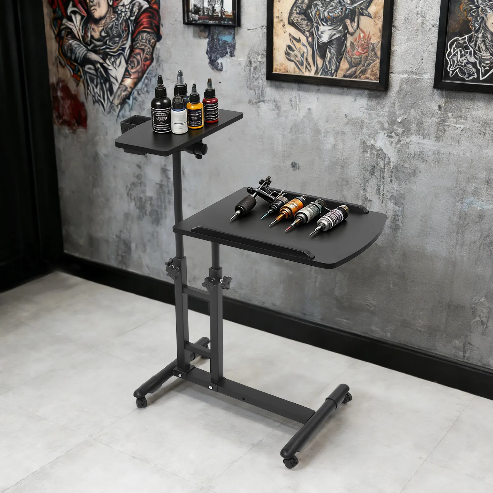 

Портативный рабочий стол для татуировок, регулируемый по высоте, на колесиках, с покрытием из запеченной краски, износостойкий и ударопрочный.