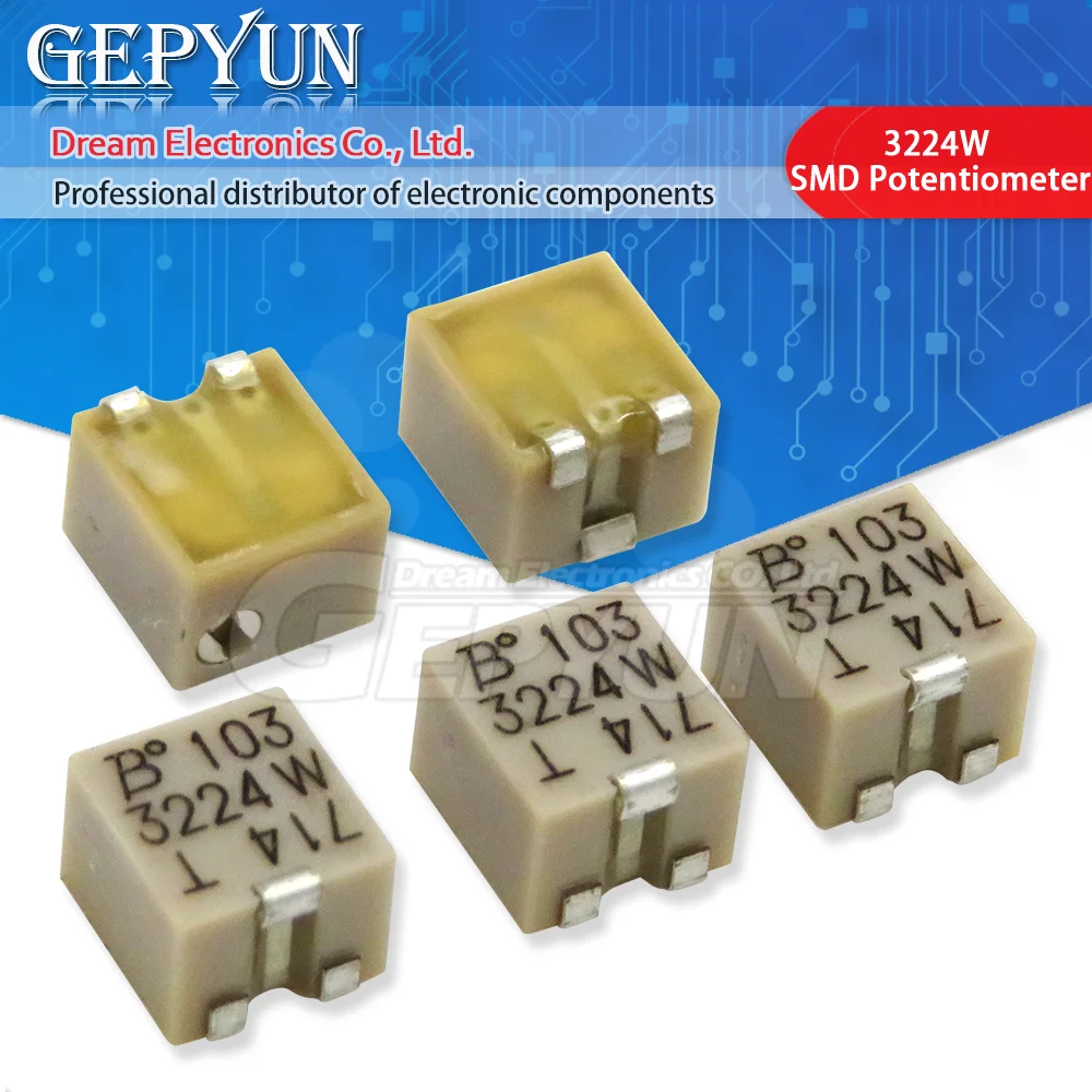 5pcs 3224W מתכוונן דיוק פוטנציומטר 100 200 500 R אוהם 1K 2K 5K 10K 20K 50K 100K 200K 1M 2M 3224 SMD Trimpo גוזם
