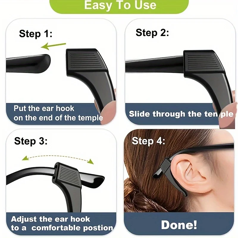 5pairs Silicone Anti-Slip Ear Hooks Women Men Antiskid Glasses Leg Ear Sleeve Anti-Fall Eyewear Holder Accessories Black