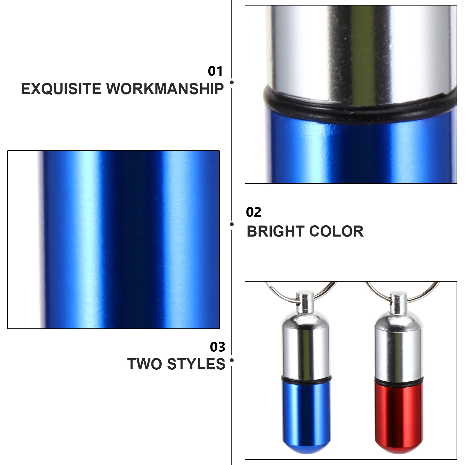 

2 Pcs Waterproof Keychain Pill Holder Sealed Lightweight Portable Emergency Medicine Bottle Storage Container Red Blue