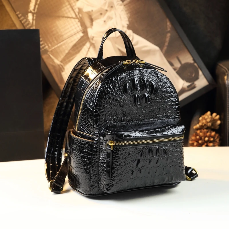 Genuine Leather Crocodile Pattern Women Backpack Luxury Fashion Casual Small Shoulder Portable Bag Travel Backpacks Brand