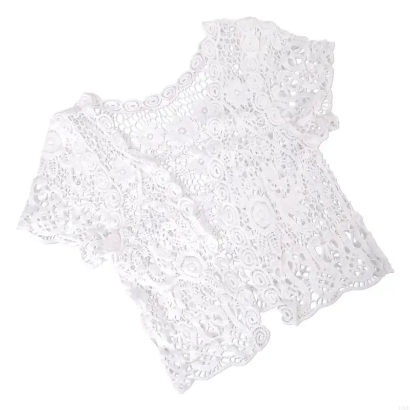 Women Short Sleeve Tassels Cardigan Lace Shrugs Sheer Beach Cover Up for Dresses