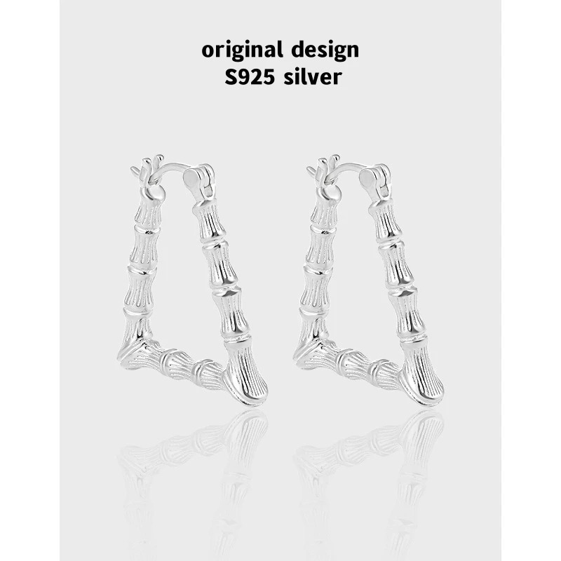 

Hot Selling S925 Sterling Silver Triangular Bamboo Bone Texture Earrings for Women Party Luxury Fashion Jewelry