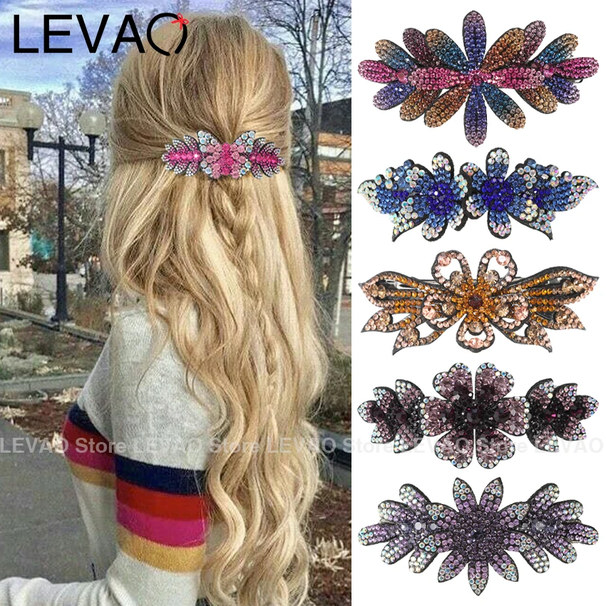 Retro Rhinestone Spring Clip Elegant Ponytail Hair Buckle Casual Alloy Barrettes Headwear Women Hairpin Fashion Hair Accessories