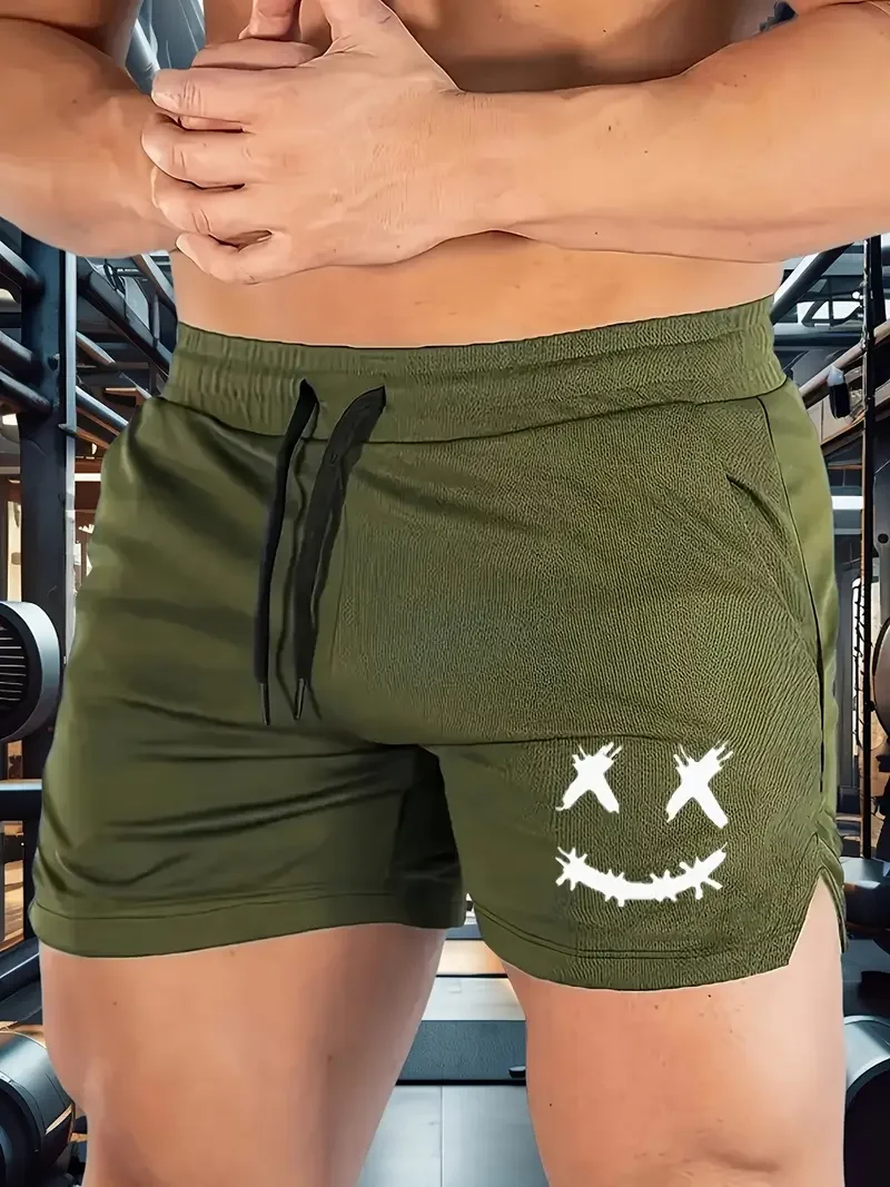 

Новые мужские быстросохнущие дышащие шорты для фитнеса с принтом Happy, облегающие шорты для бега и тренировок, повседневные шорты 2026 года