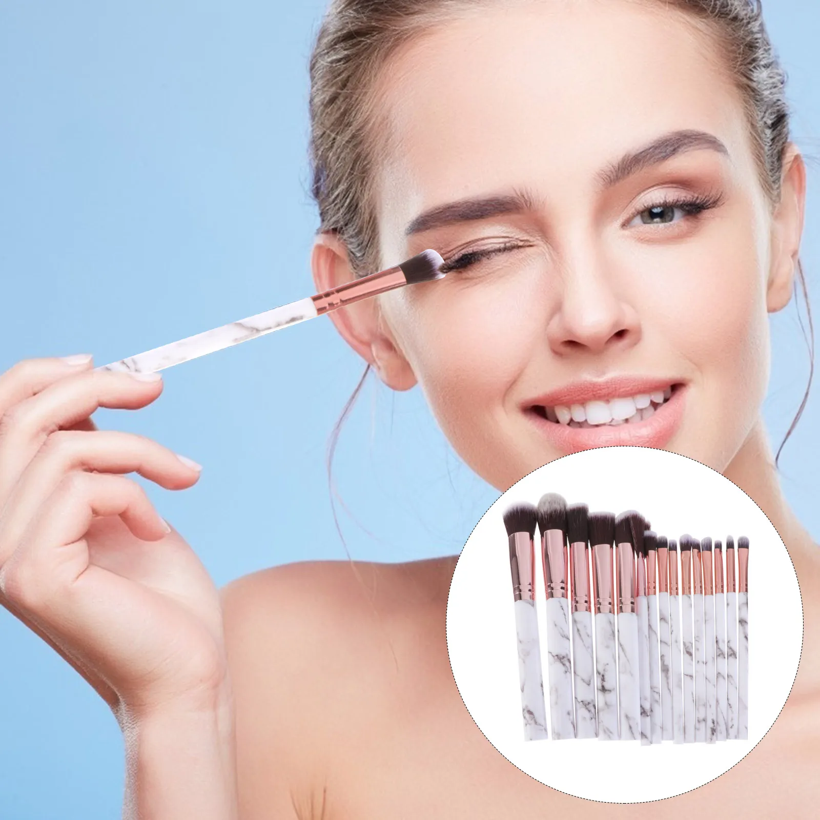 

15 Pcs Marble Makeup Brush Tool Kit Powder Professional Set Cosmetics for Woman