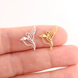 5Pcs/Lot Kawaii Charms Animal Bird Pendant Stainless Steel Hollow Hummingbird Charm Bracelet Earring Making Accessories Supplies