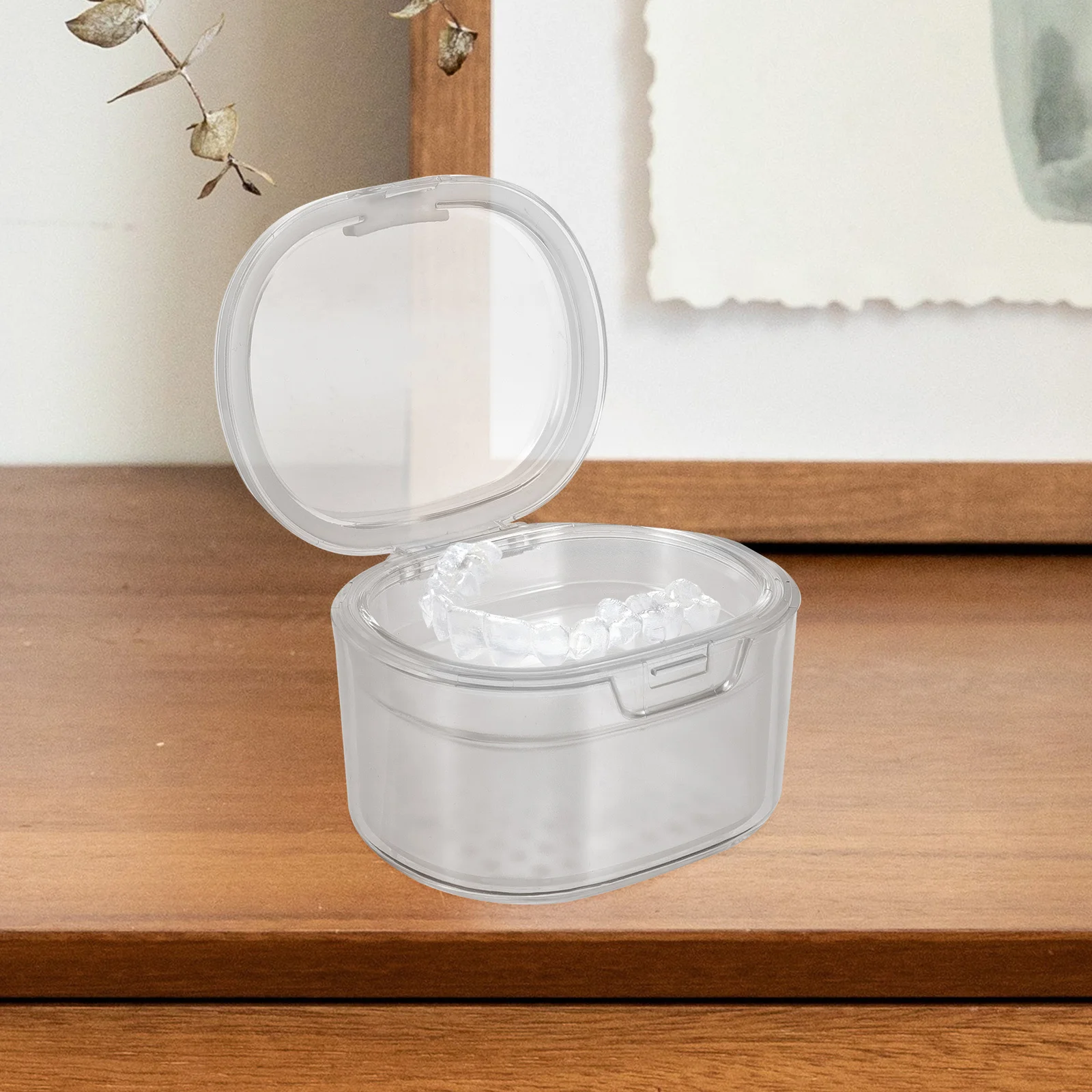 علبة أسنان محمولة لتقويم الأسنان حامل أسنان صغير صندوق أسنان كاذبة مدمج استنزاف الرف حاوية تخزين السفر العناية بالفم