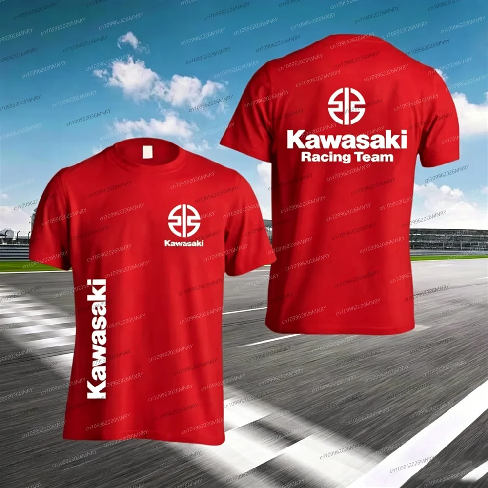 

New Summer Men's Tshirt Top Motorcycle Kawasaki Tshirt Kawasaki Logo Racing Team Men T-shirt 100% Cotton White Women Tee Shirts