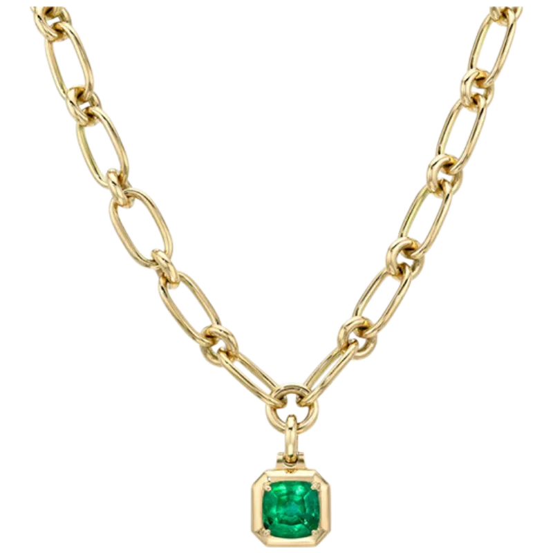 MUSHAN Bespoke Jewelry 925 Sterling Silver Necklace Lab Grown Emerald Ruby Sapphire Pendant Necklace for Women 18K Gold Plated