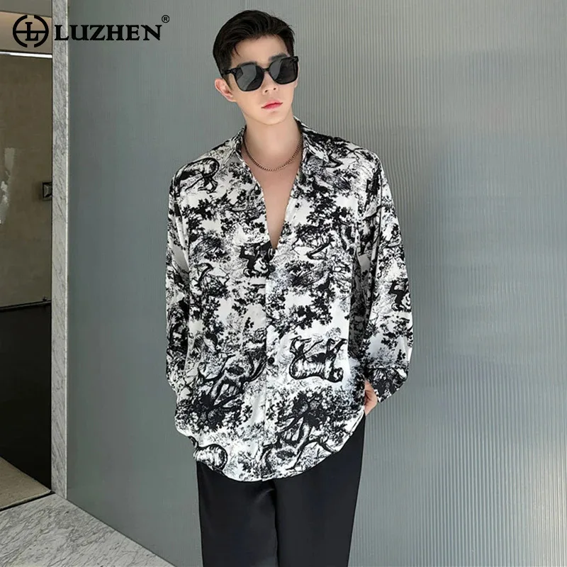 

LUZHEN 2024 Print Design Long Sleeved Shirts High Street Personalized Trendy Original Men's Clothes Fashion Party Autumn LZ6044