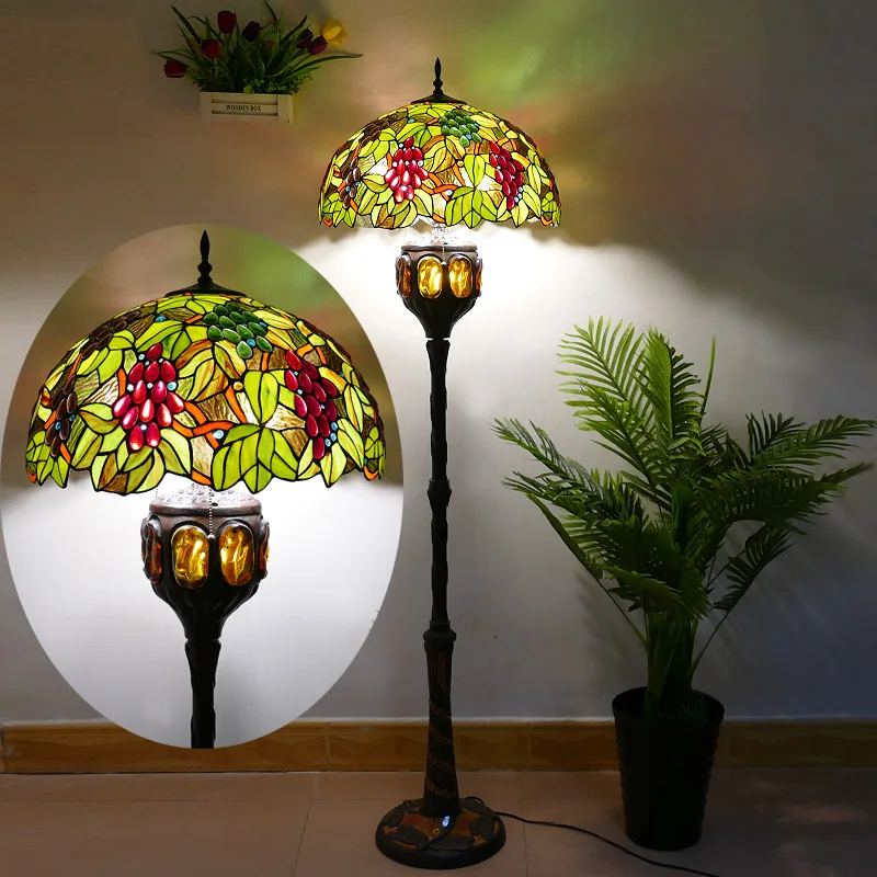 مصباح أرضي أمريكي عتيق مقاس 20 بوصة مصباح أرضي زجاجي ملون عالي الجودة