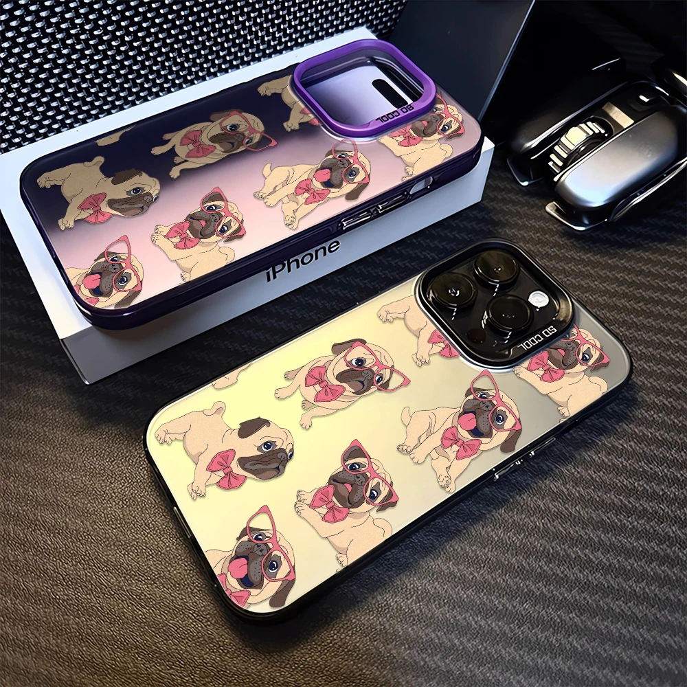 Capa de Celular com Estampa de Pug Fofa para iPhone 17 16 15 14 13 12 11 Pro Max Plus Air E, Capa Protetora Traseira de TPU Acrílico à Prova de Choque