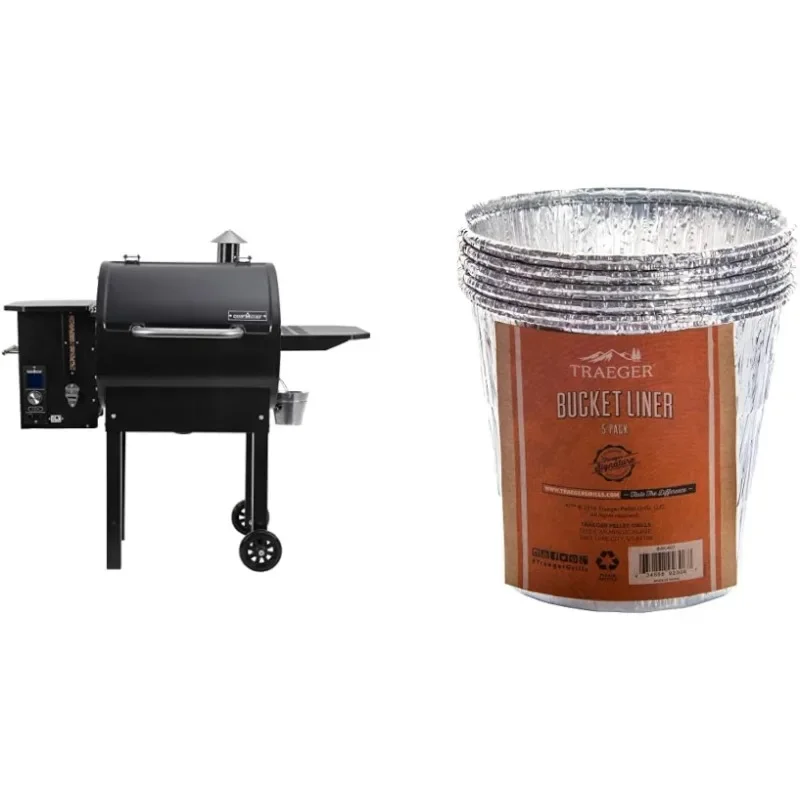 SmokePro DLX Pellet Grill w/New PID Gen 2 Digital Controller - Black & Traeger Grease Bucket Liner 5-Pack