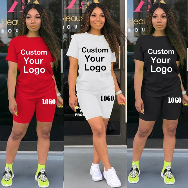 Women Solid Sport Suit Casual Two Piece Set Short Sleeve Tee + Shorts Above Knee Pants Suit Sexy Outfits