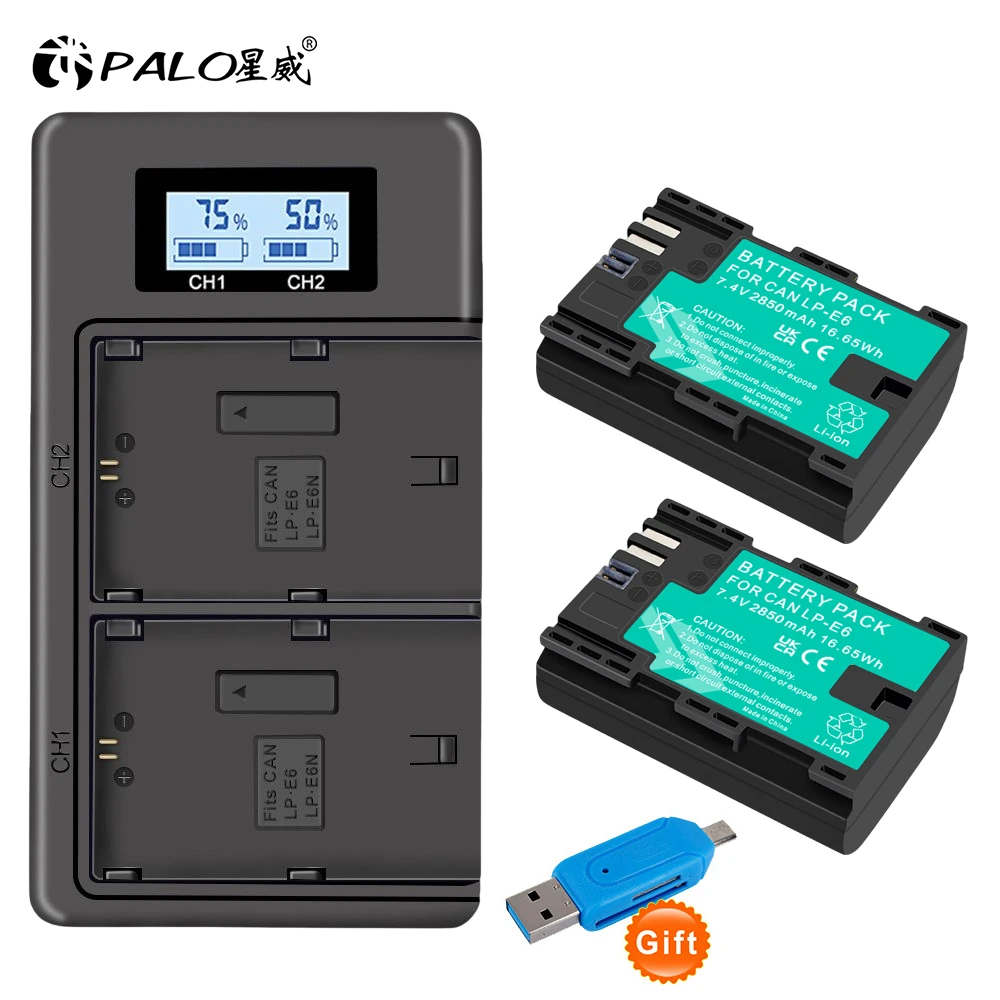 

LP E6 LPE6 E6N LP-E6 батарея 2850mAh + LCD двойное зарядное устройство для Canon EOS 5DS R 5D Mark II 5D Mark III 6D 7D 80D EOS 5DS R камера