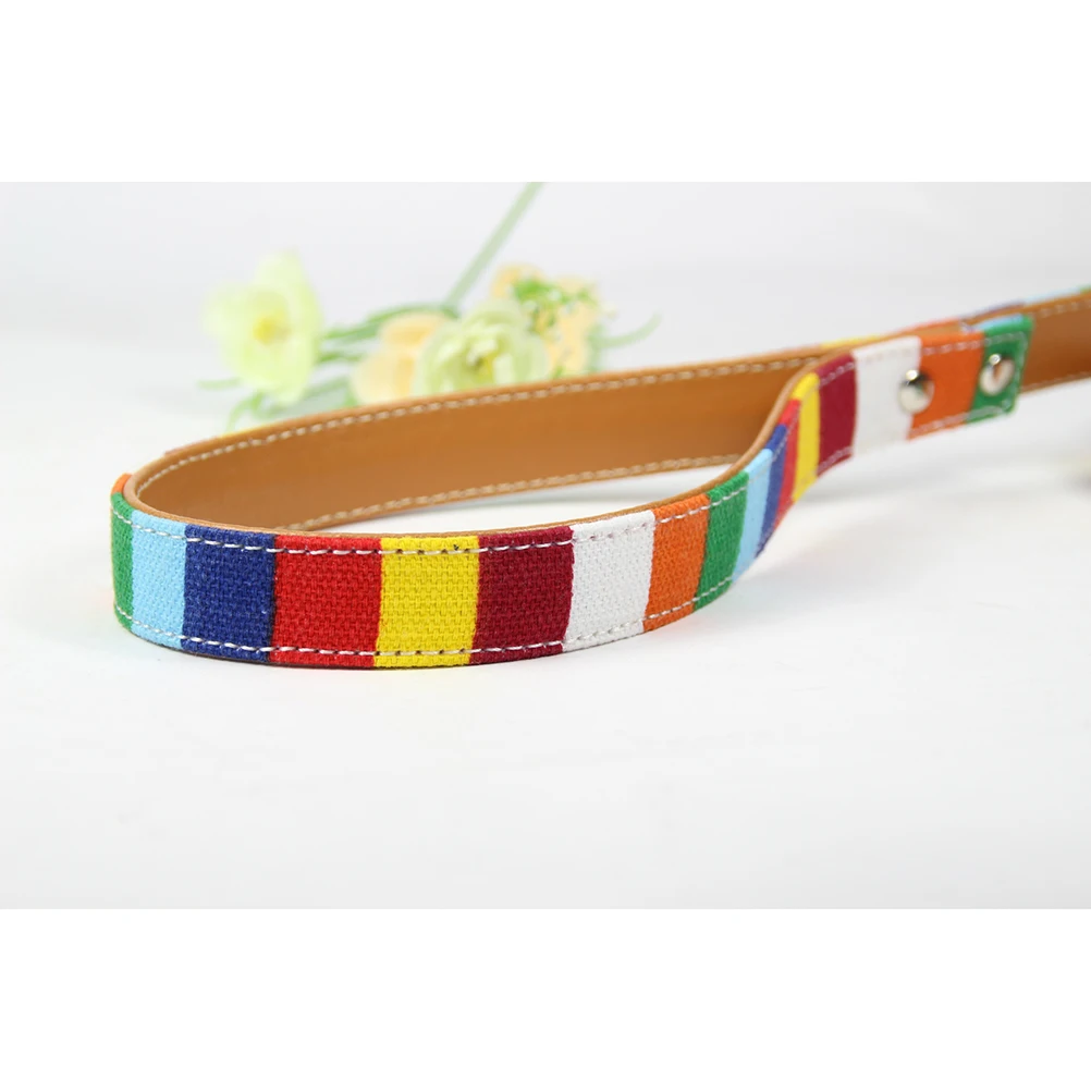 

Colorful Striped Canvas Rainbow Pet Training Leash Durable Comfortable Release Dog Walking Handle Rope For Everyday