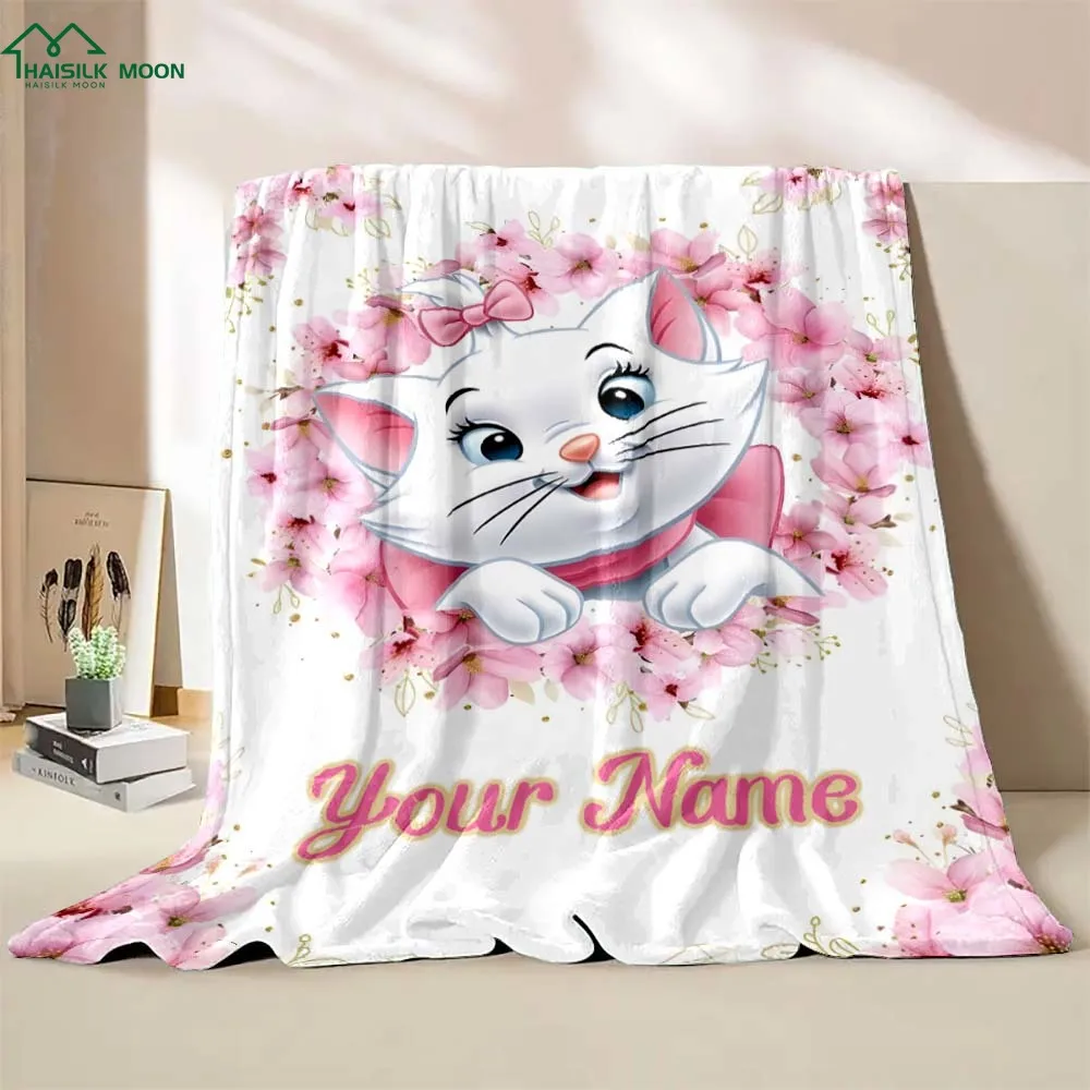 Custom Name Personalized Blanket Disney Cat Marie Printed for Sofa Bed Travel Camping Blanket Suitable for Birthday Holiday Gift