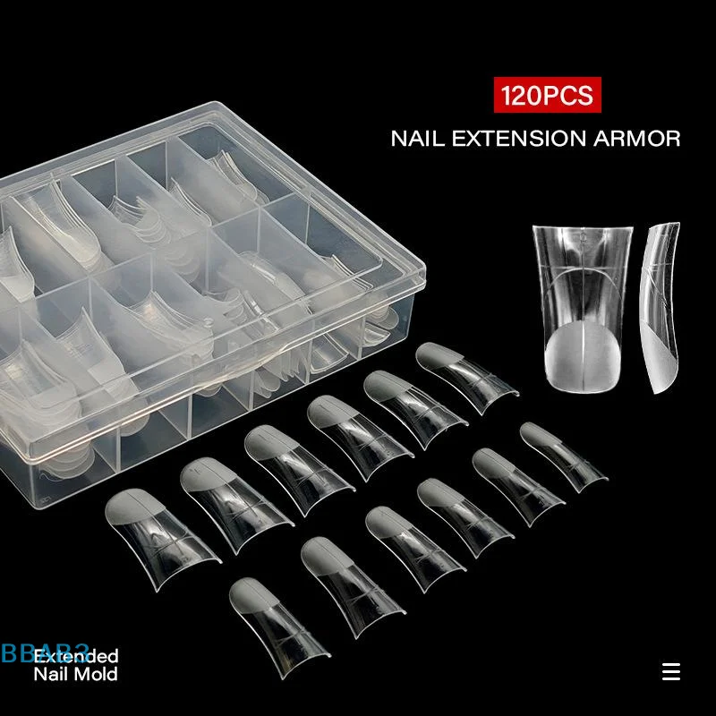 【B】120Pcs/Box Duckbill Shape Nail Molds Dual Form Full Cover Quick Building Gel Mold Acrylic False Nail Tips Extension Top Forms