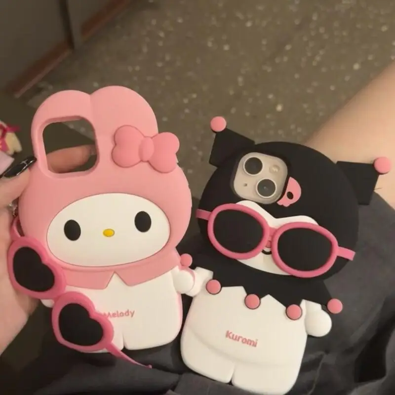 

Sanrio Cute Melody, трехмерные солнцезащитные очки Apple 15, чехол для мобильного телефона, новый чехол с героями мультфильмов для девочек, все включено, защита от падения
