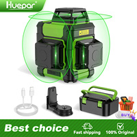 Huepar 3D Cross Line Laser Level Rechargeable Self-leveling Green Laser Tool With Li-ion Battery & Pulse Mode & Hard Case HM03CG