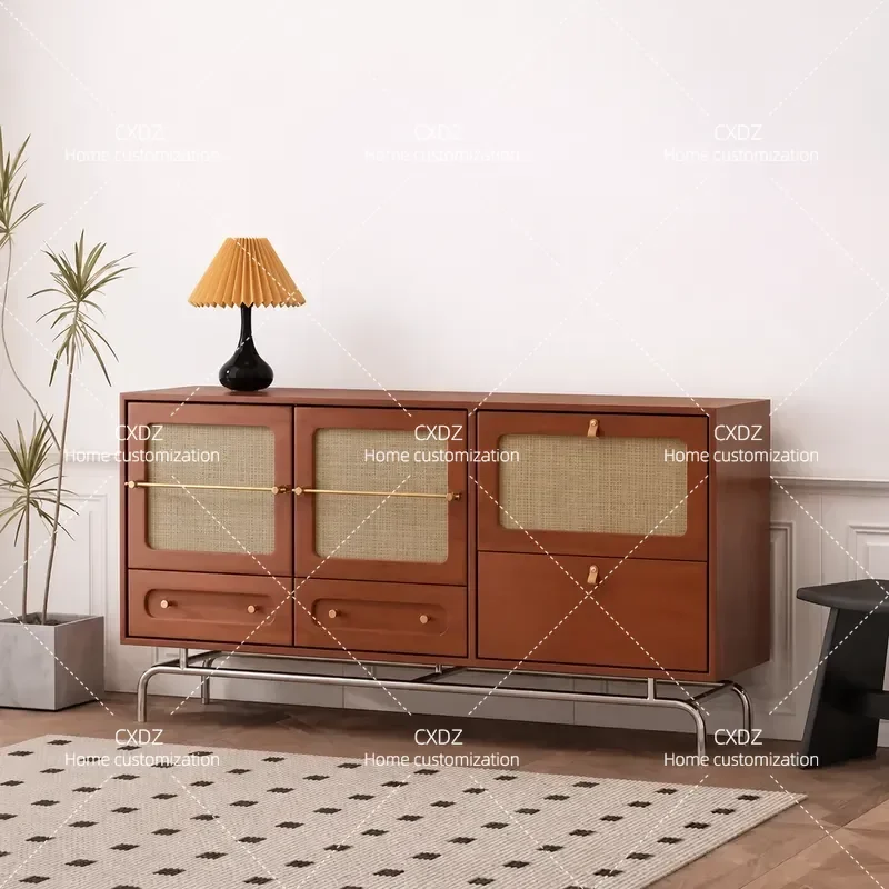 Solid Wood Dining Side Cabinet Living Room Storage Locker Household Tea Cabinet Integrated Wall Unit Cupboard for Home