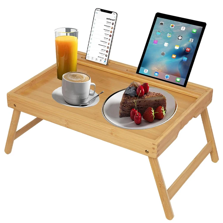 

Custom Rustic Wholesale Durable Working Used As Laptop Desk Snack Coffee Breakfast Tray Sofa Foldable Bamboo Bed Table Tray