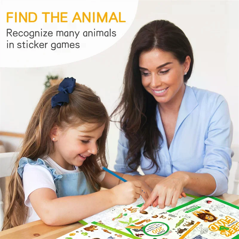 Sticker Book For Children Aged 3-6 Years Old, Early Childhood Education, Fun DIY, Search And Find Animal Sticker Book