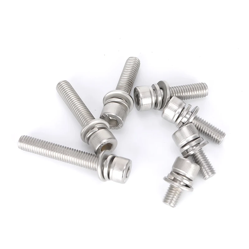 304 Stainless Steel Hexagon Socket Head SEM Screw Bolt With Washer M2.5 M3 M4 M5 M8 M10 M12 Cup Head Combination Screws With Pad