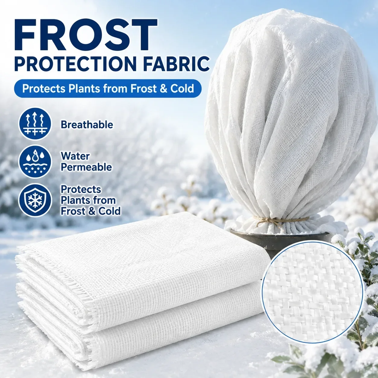 Woven Plant Frost Protection Fabric Breathable Water Permeable Row Cover Blanket for Winter Cold Garden Vegetables Seedlings