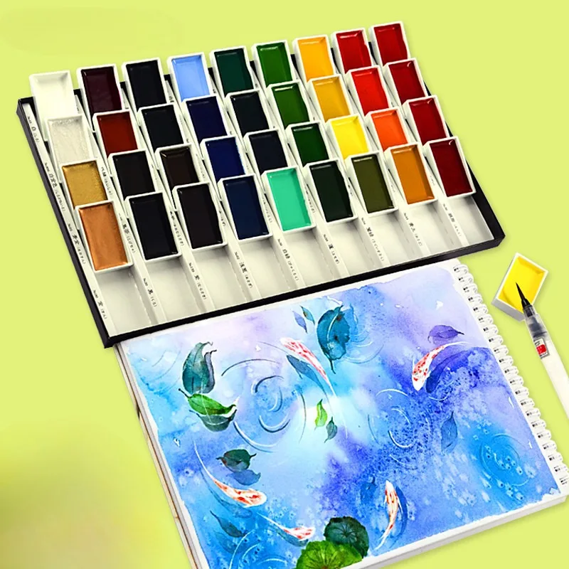 

36/48 Color Japanese Solid Watercolor Paint Set Single Piece Removable Portable Water Color Beginners Hand Painted Watercolour