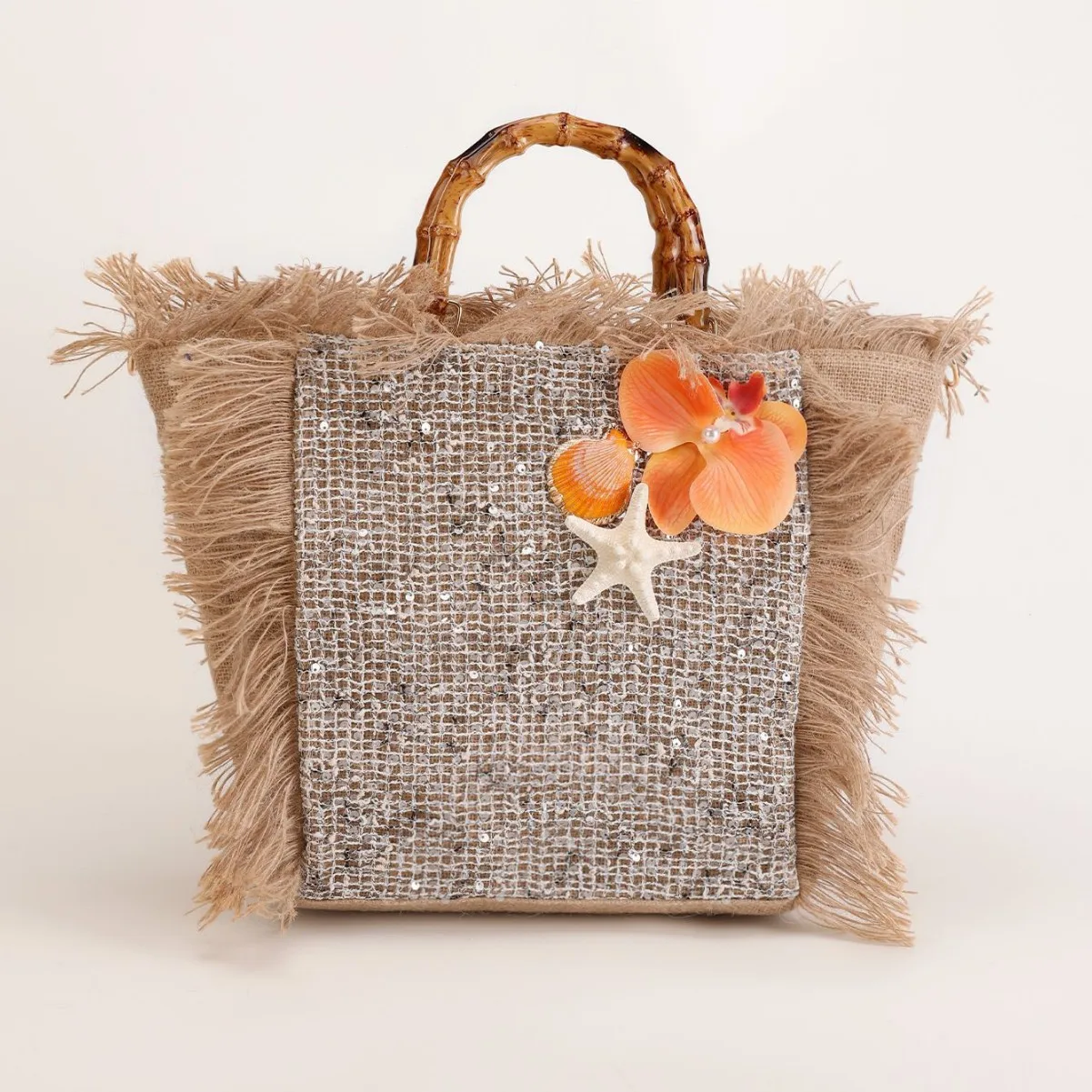 

Новая женская пляжная сумка-шоппер в богемном стиле с бахромой, бамбуковой ручкой, соломенная сумка для путешествий, сумка через плечо