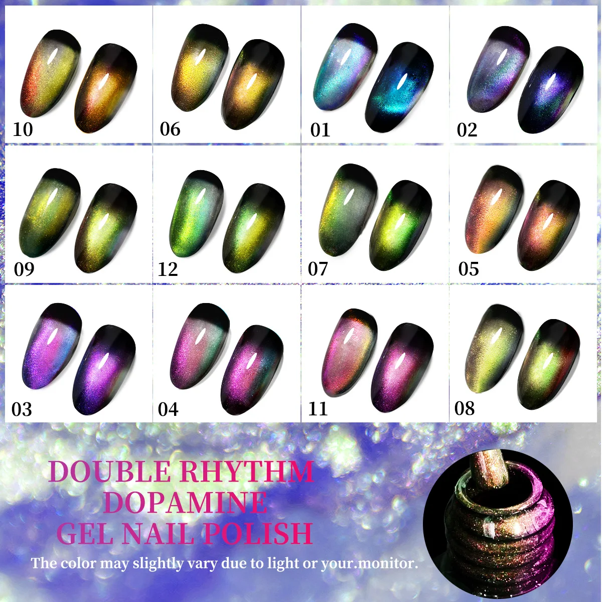 مجموعة طلاء أظافر جل، جل مغناطيسي عاكس للضوء المزدوج للقطط اللامعة، جل أظافر عين القطة بألوان قوس قزح لامع، 7 مل للأشعة فوق البنفسجية #2