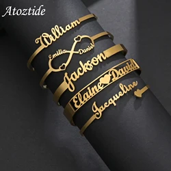 Braccialetto con nome personalizzato Atoztide personalizzato in acciaio inossidabile per donna uomo zircone lettera braccialetti personalizzati regalo di gioielli di natale