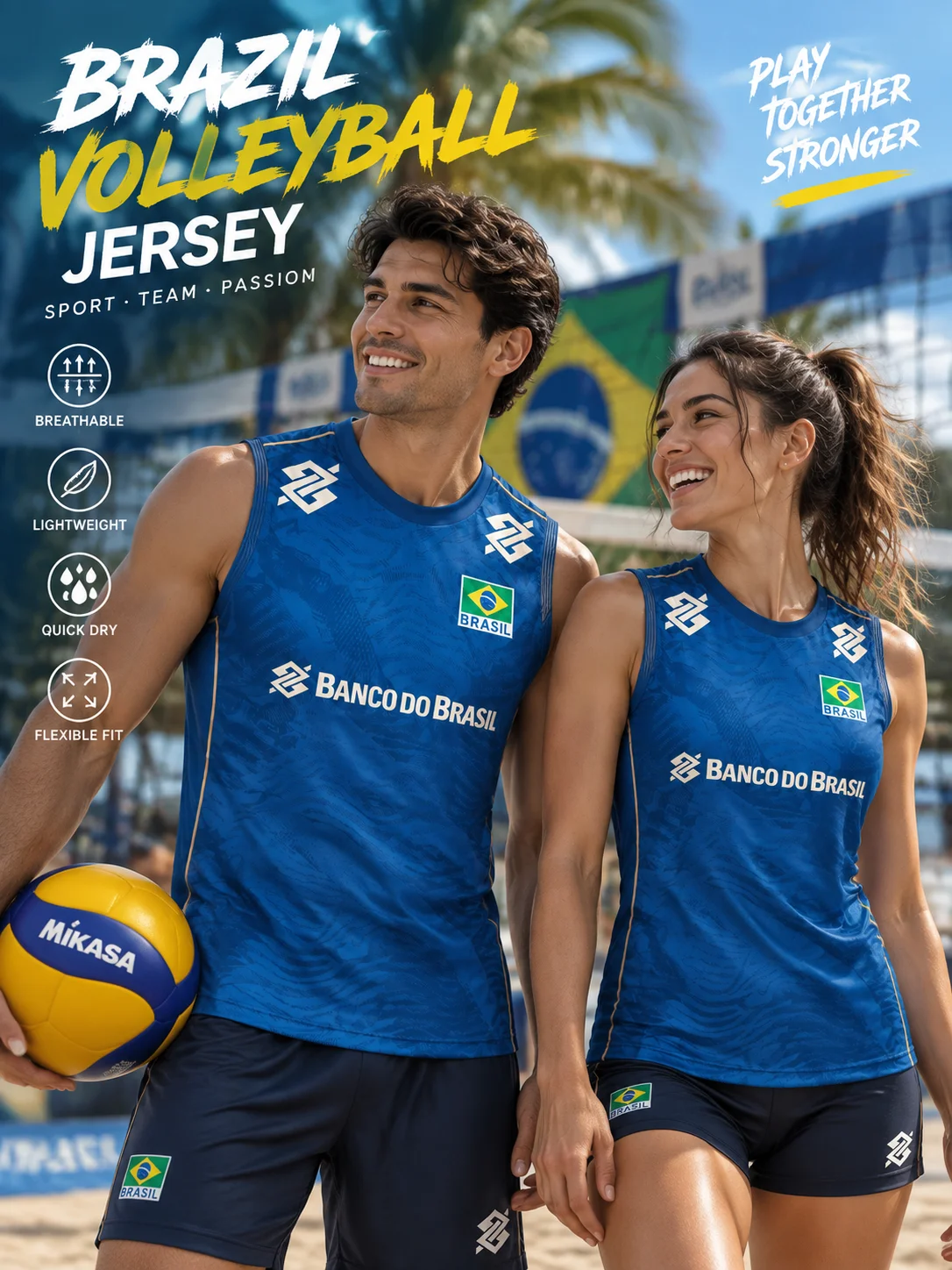 2026 Volleyball-Trikot im brasilianischen Stil für Herren, Damen, Unisex, blaues ärmelloses Sportshirt, Teamuniform, Trainingsoberteil, Sportbekleidung für Erwachsene – Detail 2