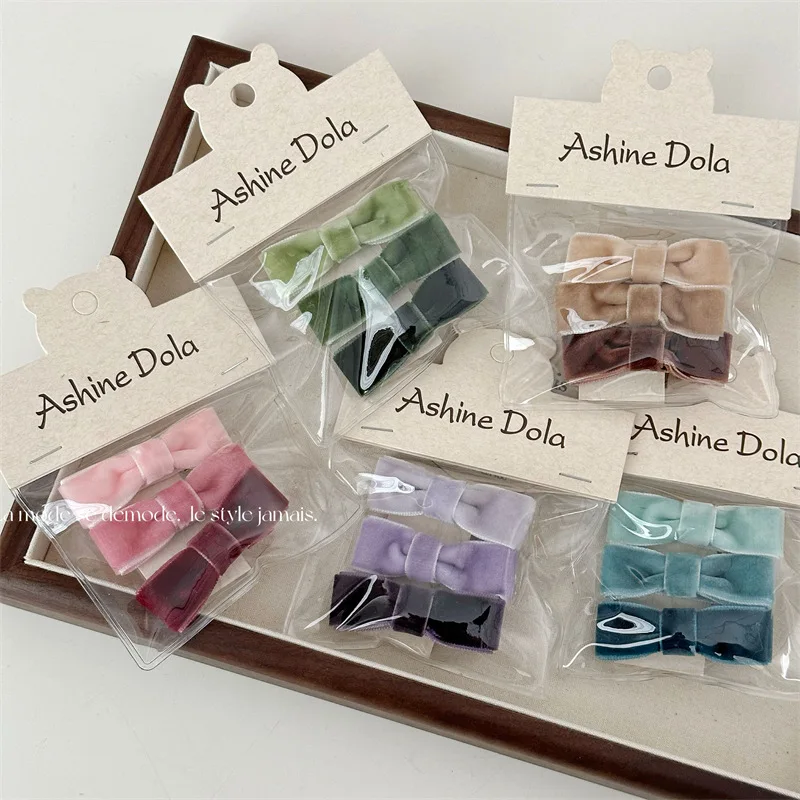 3 Pack Gradient Velvet Bow Barrettes Cute Sweet Bang Side Clip Hairpin Duckbill Clip New Hair Accessories