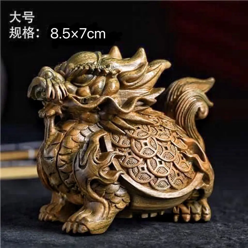 Green Sandalwood Black Tortoise Luca Dragon Turtle Ornaments Wood Carving Crafts Rui Beast Home Office Decorations Solid Wood