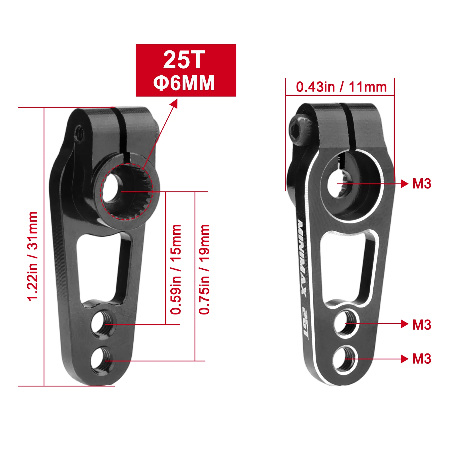 HobbyPark Low Profile 25T Servo Horn Steering Arms Replacement for 1/10 RC Drift Touring Car On Road Black 2pcs