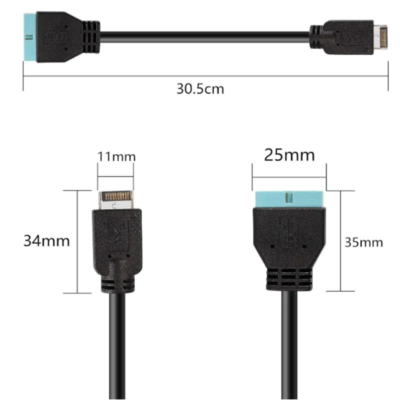 USB 3.1 Type-E Male to USB 19/20 Pin Header Male Adapter Extension Cable for Motherboard for 30cm