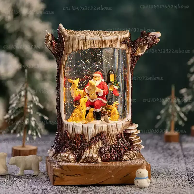 Cross-border Retro Tree Stump Crystal Ball Music Box, Children's Music Box, Snow Desktop Ornament, Decorative Christmas Gift