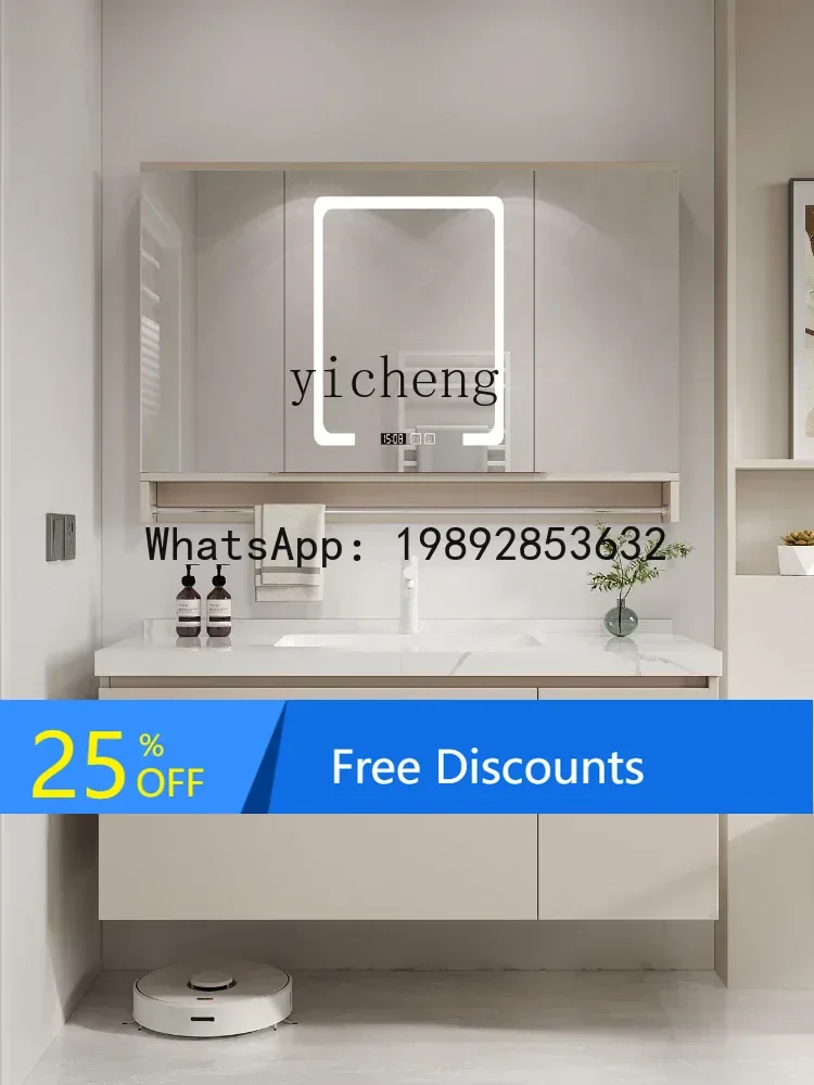 LYY Folding Feng Shui Mirror Bathroom Cabinet Bathroom Washbasin Cabinet Hidden Mirror Cabinet Ceramic Whole Washbin