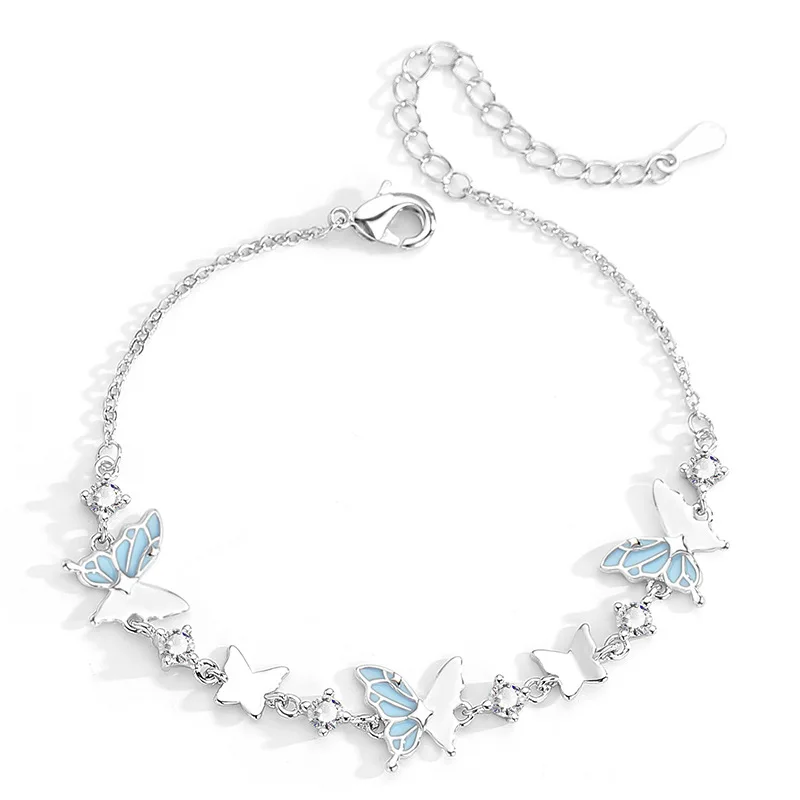 

925 Silver Elegant Blue Luminous Butterfly Romantic Shining Zircon Bracelet for Women's Birthday Party Gift