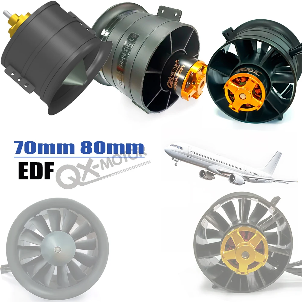 

QX-MOTOR 70 мм 80 мм EDF 12-лопастной канальный вентилятор с бесщеточным двигателем, используемый 80A 100A 120A 160A ESC для деталей радиоуправляемых самолетов Multiaxis