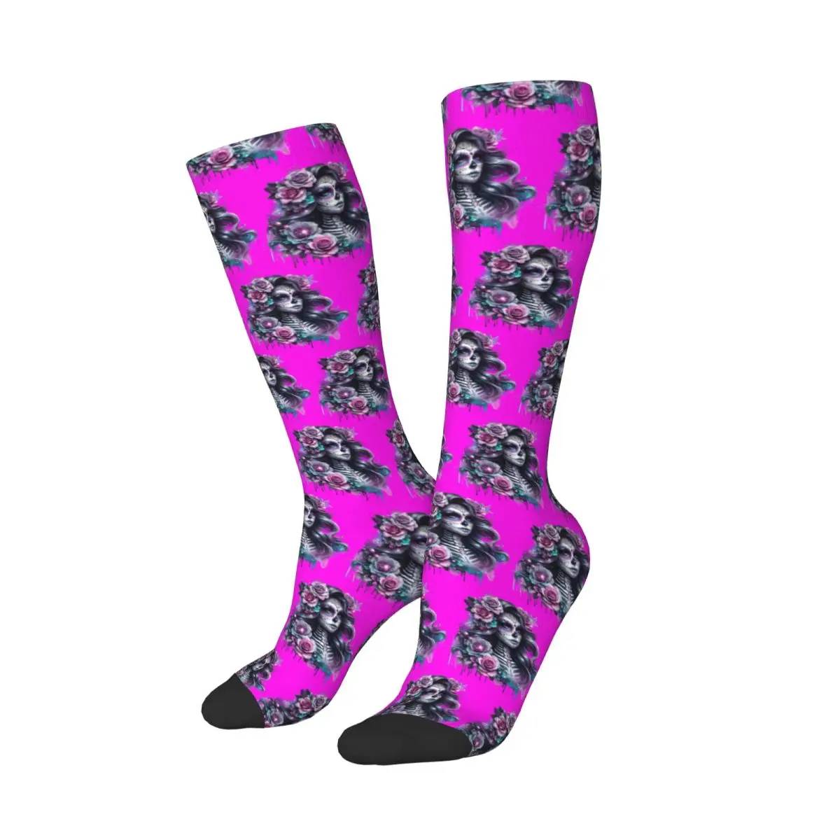 Gothic Day Of The Dead Girl With Roses Skull Socks Harajuku Stockings All Season Long Socks  for Man Woman Birthday Present