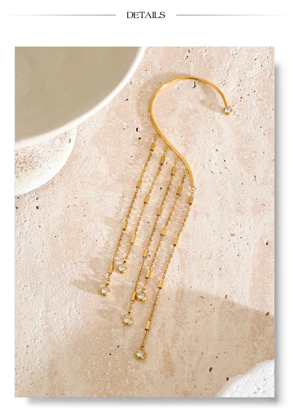 Yhpup Edelstahl-Ohrhaken-Ohrringe mit Zirkonia, lange Quastenkette, elegante Neuheiten im Schmuckbereich – Detail 7