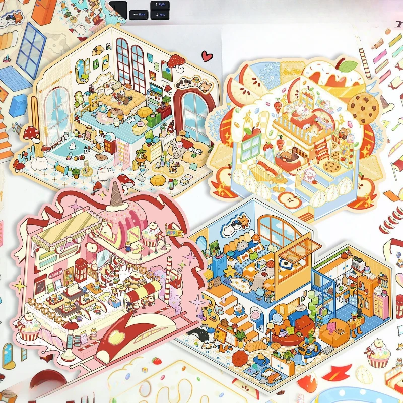 

Креативные милые мультяшные миниатюрные наклейки сцены, большие 3D диорамы, наклейки для журнала, сделай сам, милые наклейки для домашних животных, ремесло для скрапбукинга